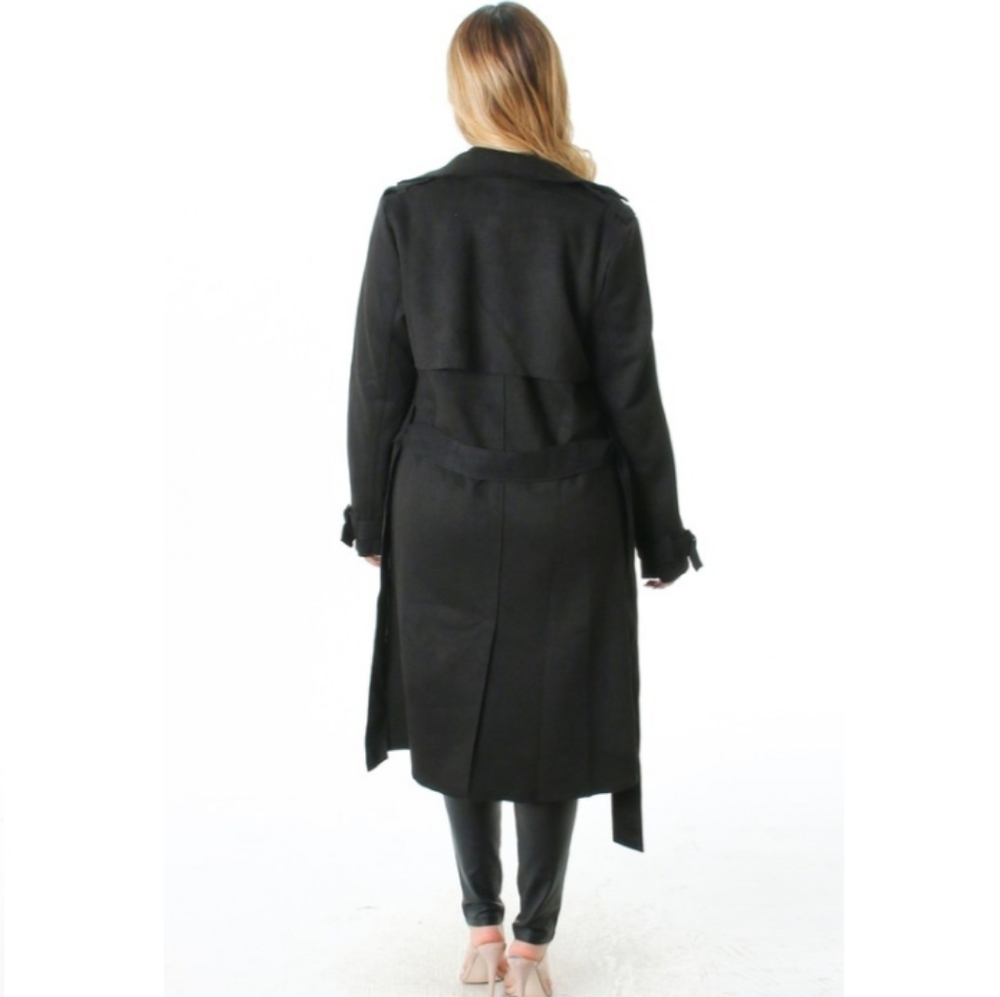 Faux Suede Trench Coat- Black 🖤 - Picture 3 of 9